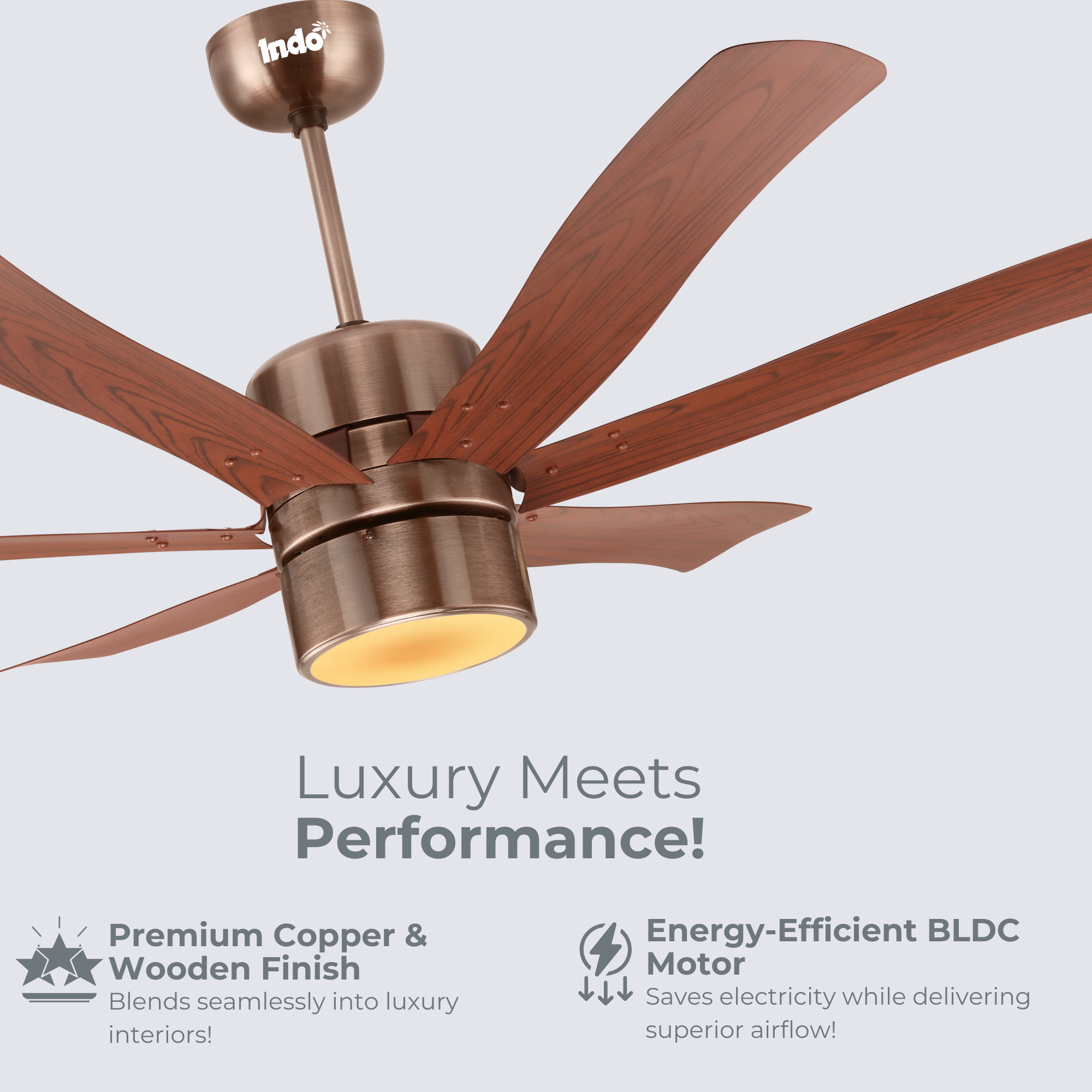 Indo Emperor EP-06 Fancy Ceiling Fan | Fancy 5 Star Ceiling Fan With Remote Control and Light (Wooden Finish) (1200mm,48 inch)