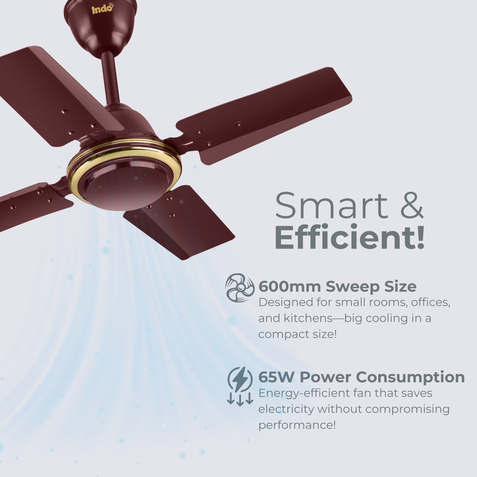 Indo Little Active 600mm Ceiling Fan | 24 Inch, 4 Blade Mni Ceiling Fan – Ideal Kitchen Ceiling Fan (24 inch)