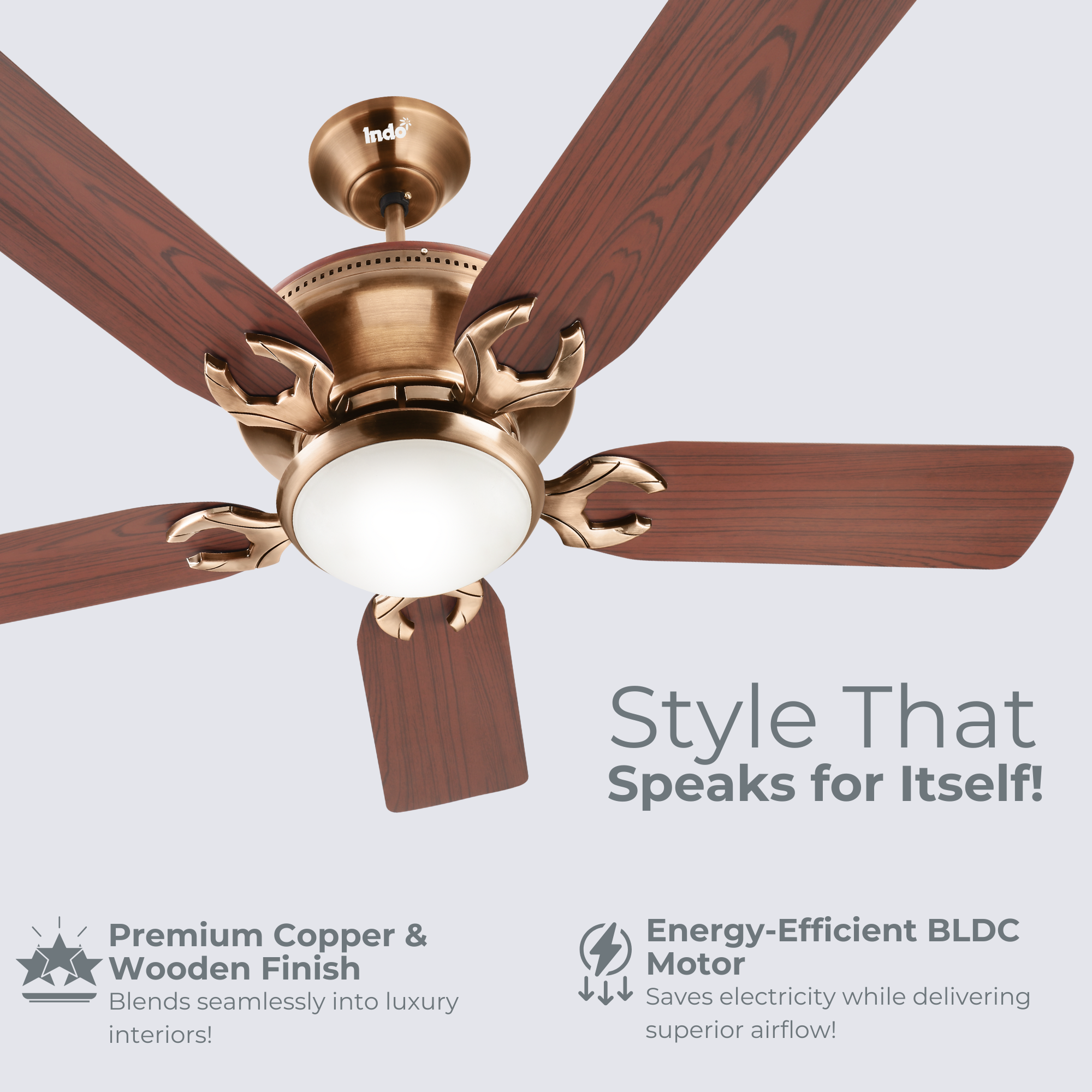 Indo Emperor EP-05 Fancy Ceiling Fan | Fancy 5 Star Ceiling Fan With Remote Control and Light (Wooden Finish) (1200mm,48 inch)