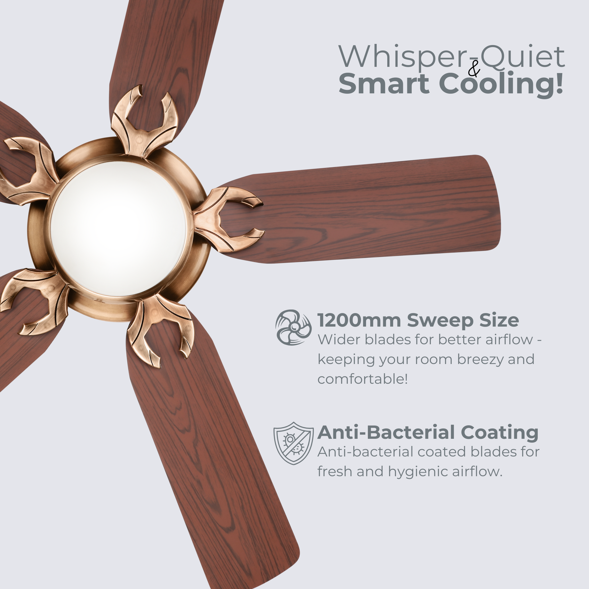 Indo Emperor EP-05 Fancy Ceiling Fan | Fancy 5 Star Ceiling Fan With Remote Control and Light (Wooden Finish) (1200mm,48 inch)