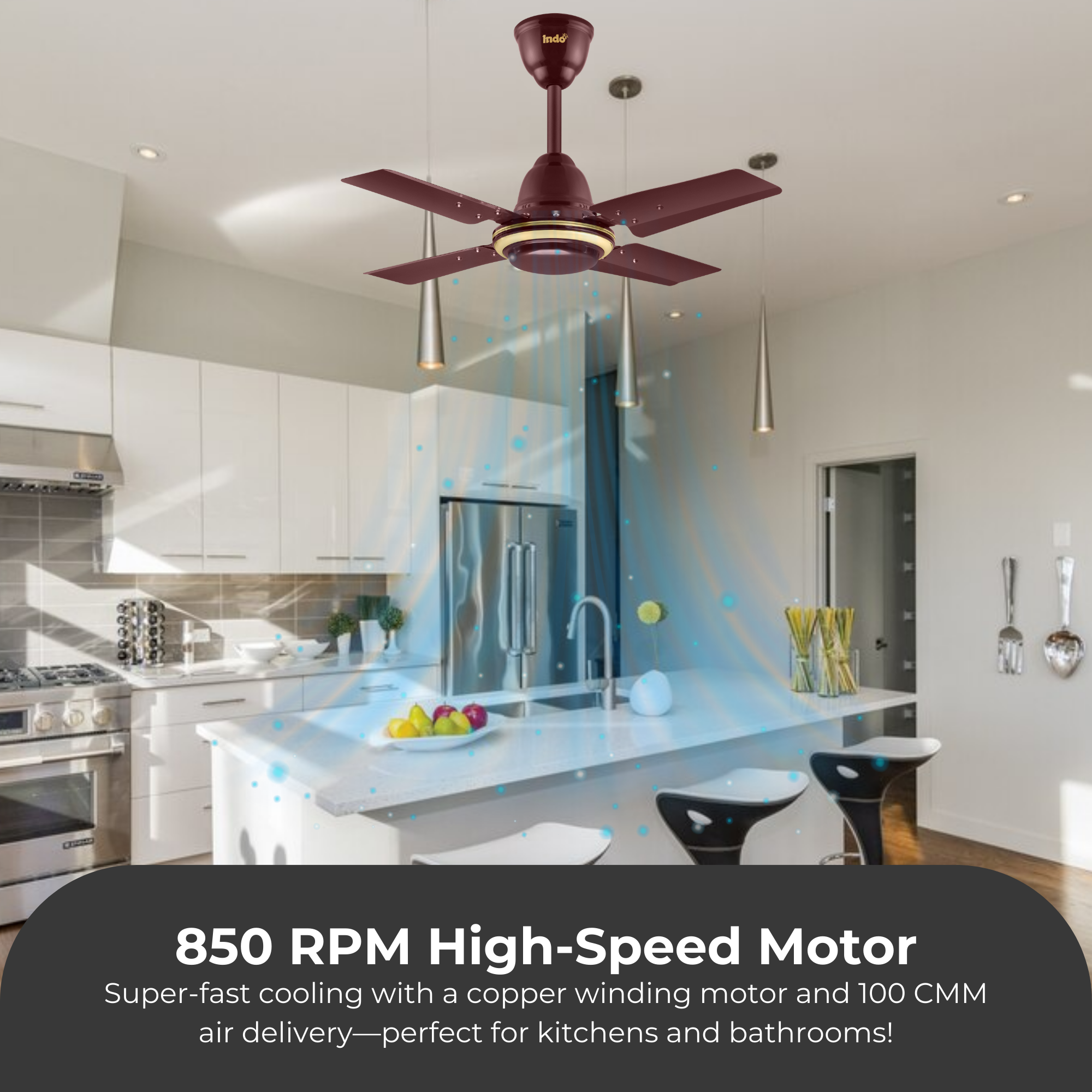 Indo Little Active 600mm Ceiling Fan | 24 Inch, 4 Blade Mni Ceiling Fan – Ideal Kitchen Ceiling Fan (24 inch)