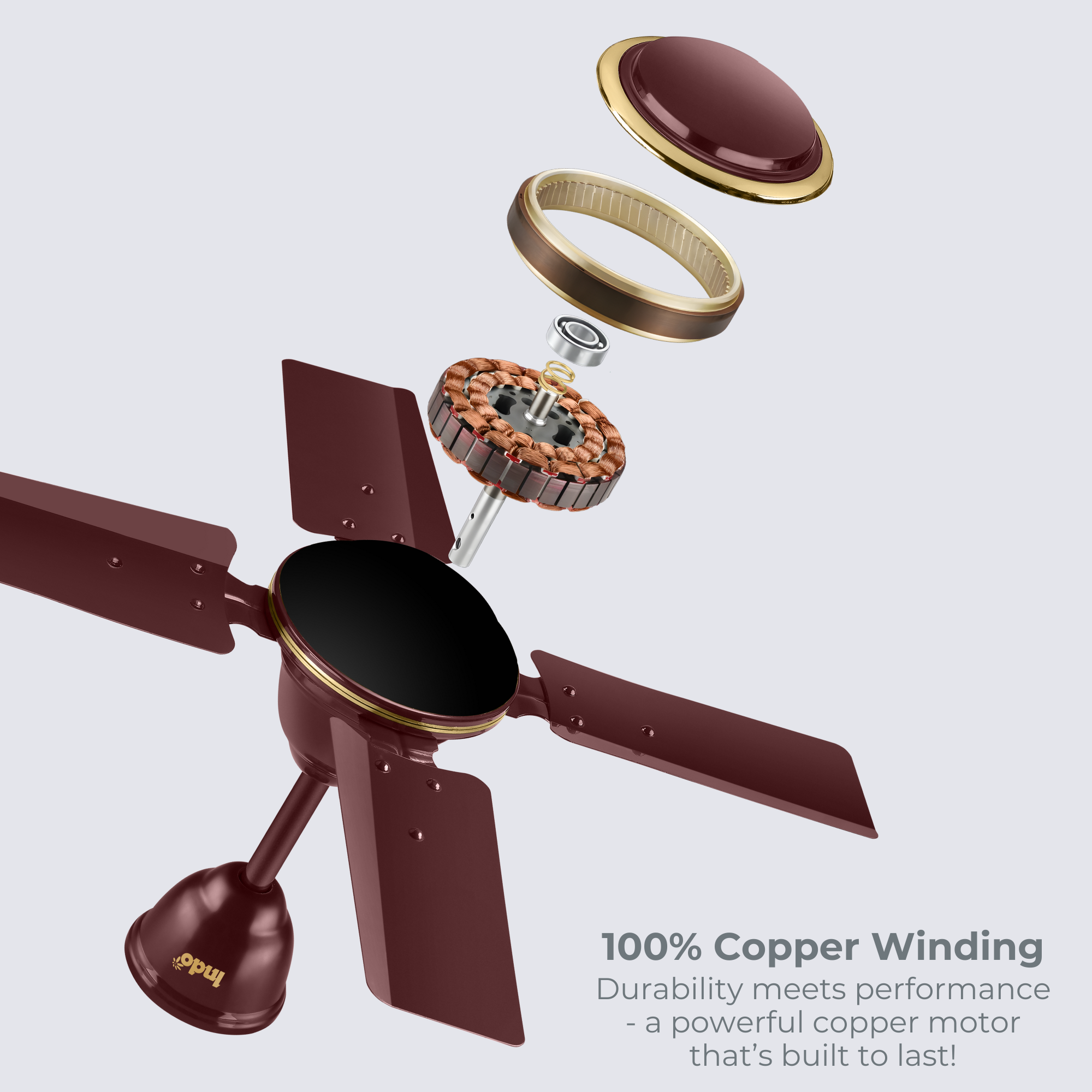 Indo Little Active 600mm Ceiling Fan | 24 Inch, 4 Blade Mni Ceiling Fan – Ideal Kitchen Ceiling Fan (24 inch)