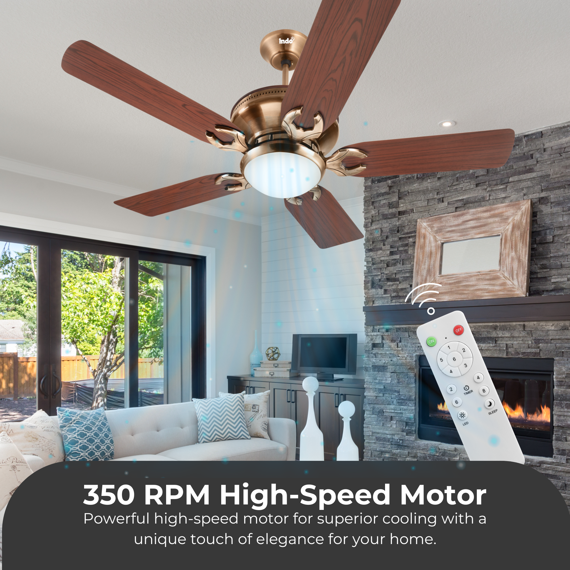 Indo Emperor EP-05 Fancy Ceiling Fan | Fancy 5 Star Ceiling Fan With Remote Control and Light (Wooden Finish) (1200mm,48 inch)