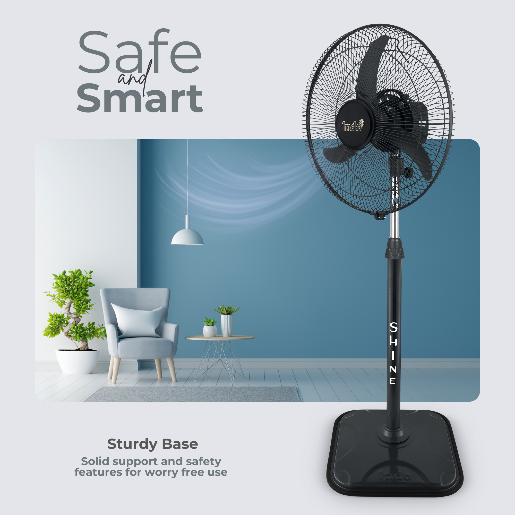 Indo SHINE 400mm High Speed Oscillating pedestal Farrata Fan