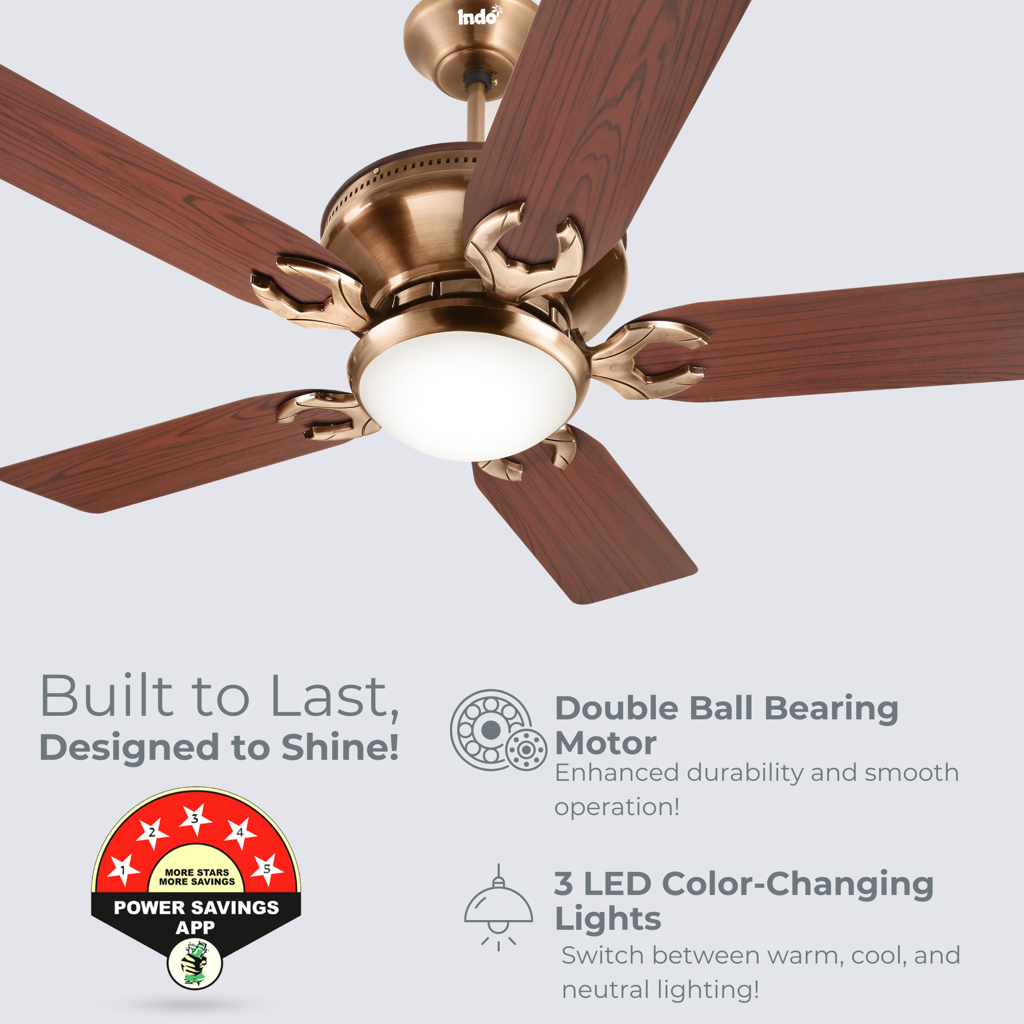 Indo Emperor EP-05 Fancy Ceiling Fan | Fancy 5 Star Ceiling Fan With Remote Control and Light (Wooden Finish) (1200mm,48 inch)