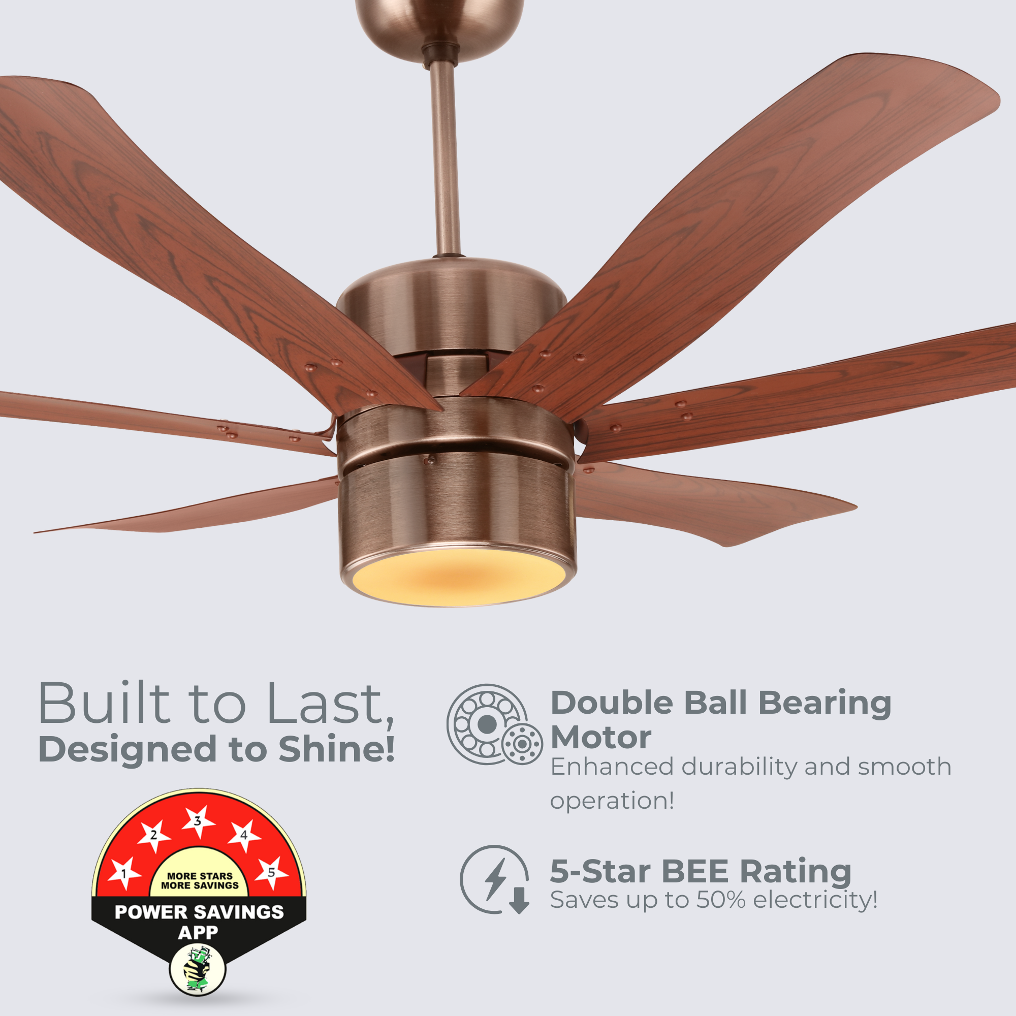 Indo Emperor EP-06 Fancy Ceiling Fan | Fancy 5 Star Ceiling Fan With Remote Control and Light (Wooden Finish) (1200mm,48 inch)