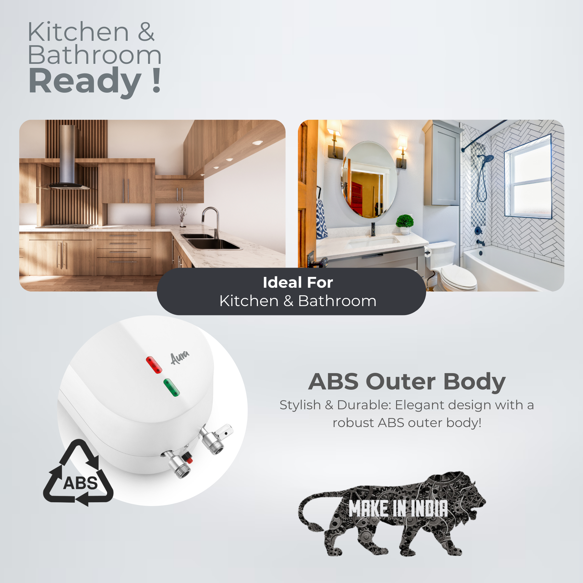 Indo Aura Instant Water Heater/Geyser For Bathroom