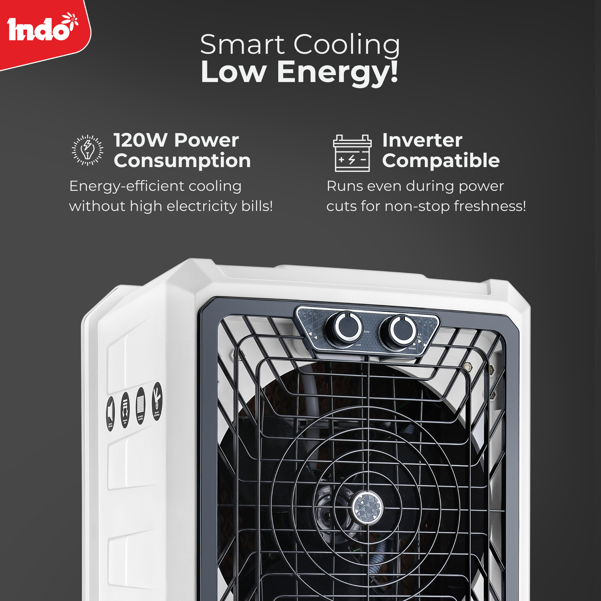 Indo JILL 48L Air Cooler for Room, High-Speed Air Cooler 2250 RPM, Honeycomb Cooling Pads, Energy-Efficient 120W, Inverter-Compatible, Large Water Tank with Water Level Indicator