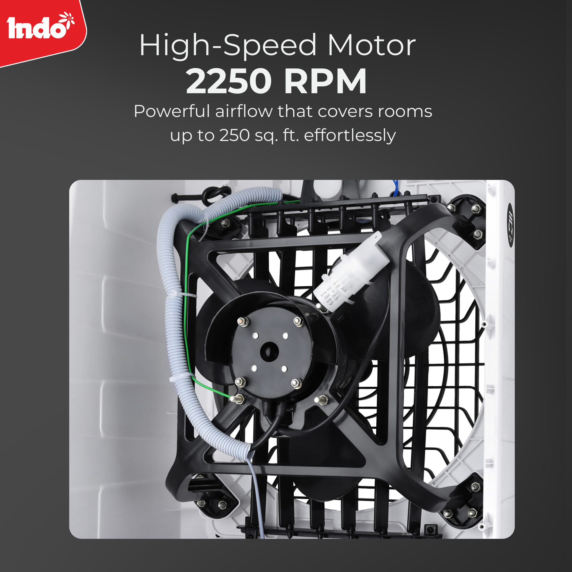 Indo JILL 48L Air Cooler for Room, High-Speed Air Cooler 2250 RPM, Honeycomb Cooling Pads, Energy-Efficient 120W, Inverter-Compatible, Large Water Tank with Water Level Indicator