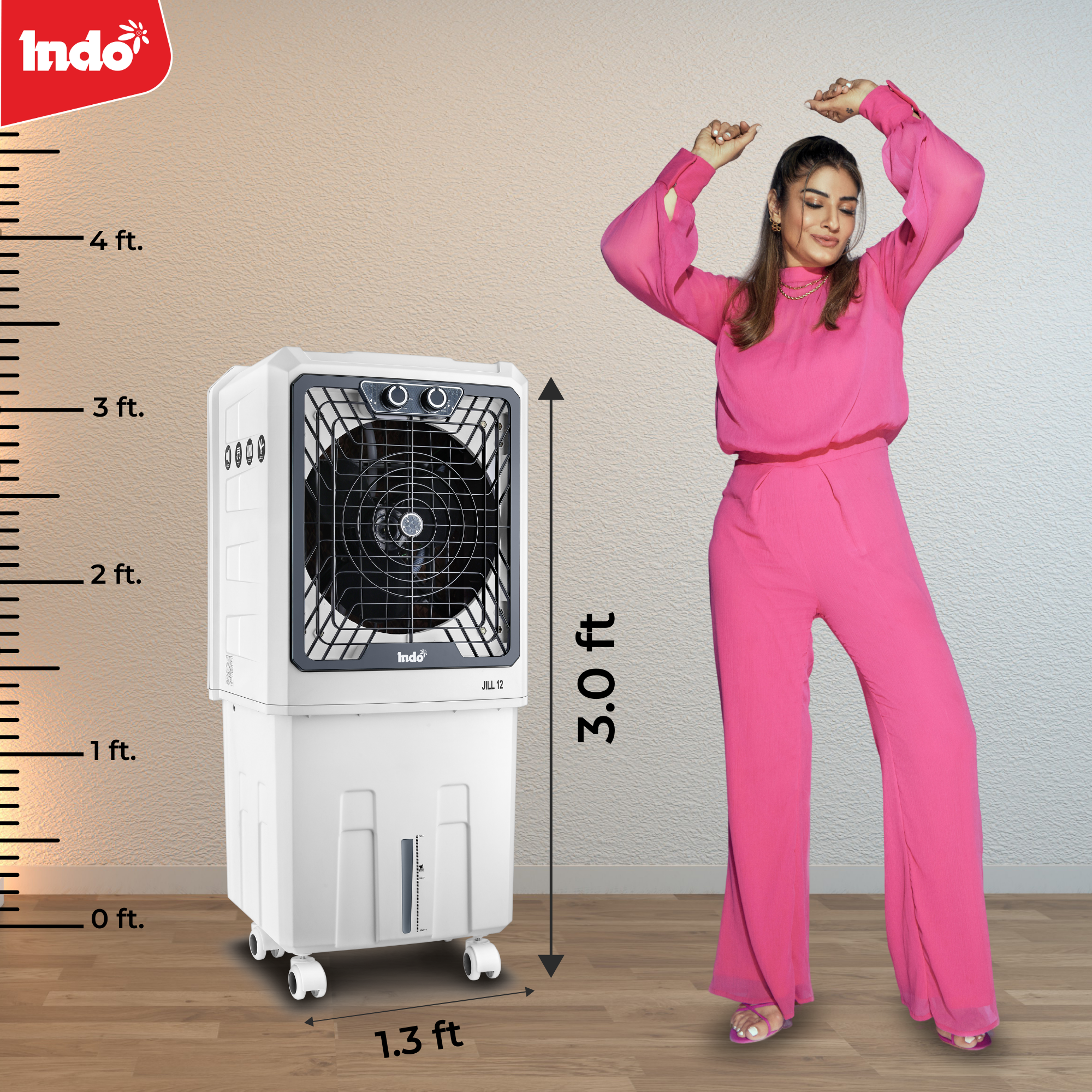 Indo JILL 48L Air Cooler for Room, High-Speed Air Cooler 2250 RPM, Honeycomb Cooling Pads, Energy-Efficient 120W, Inverter-Compatible, Large Water Tank with Water Level Indicator