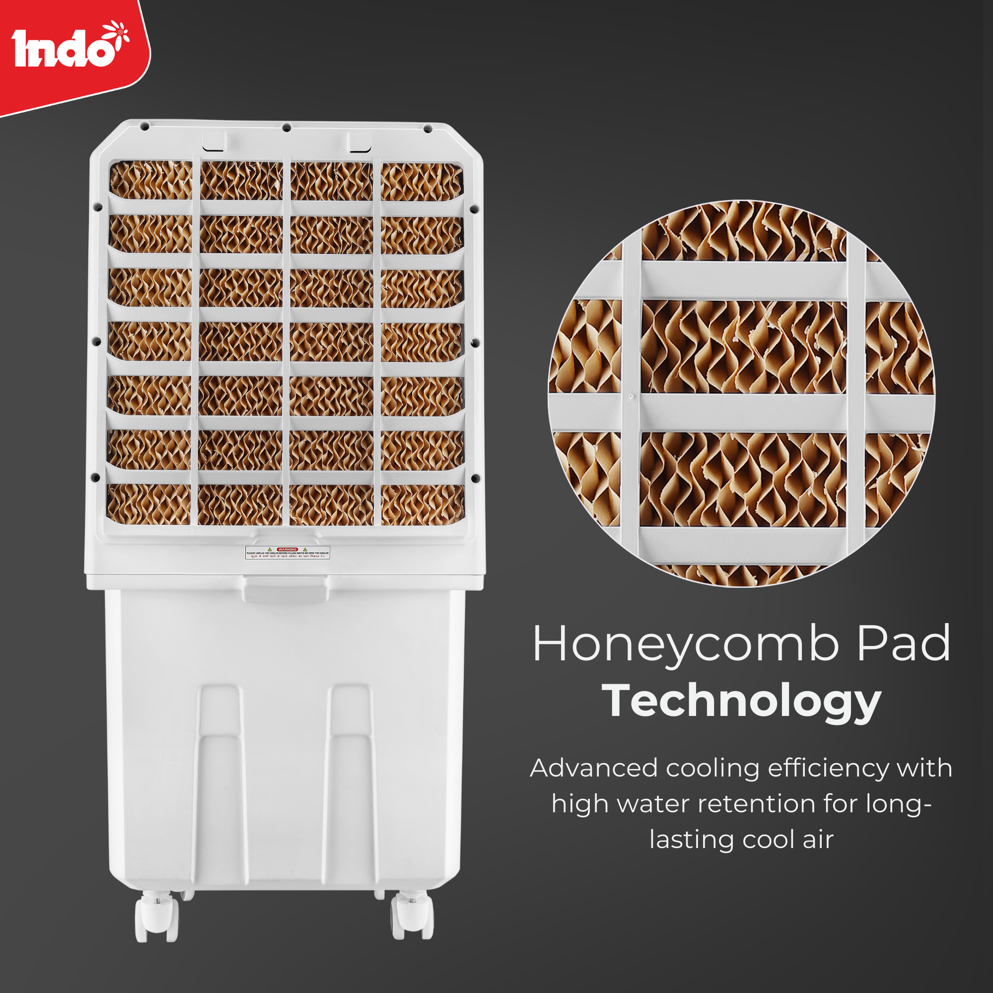 Indo JILL 48L Air Cooler for Room, High-Speed Air Cooler 2250 RPM, Honeycomb Cooling Pads, Energy-Efficient 120W, Inverter-Compatible, Large Water Tank with Water Level Indicator