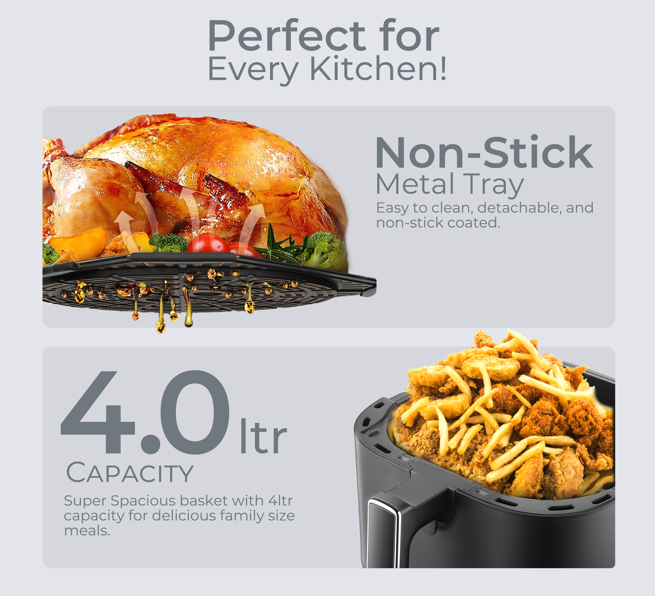 Indo 4 Litre Digital Air Fryer with Touch Panel, uses up to 90% less fat, 8 Pre-set Menu, 360° Air Circulation, 1500 Watts with Rapid Air Technology, Large Air Capacity, 1 Years warranty (Black)