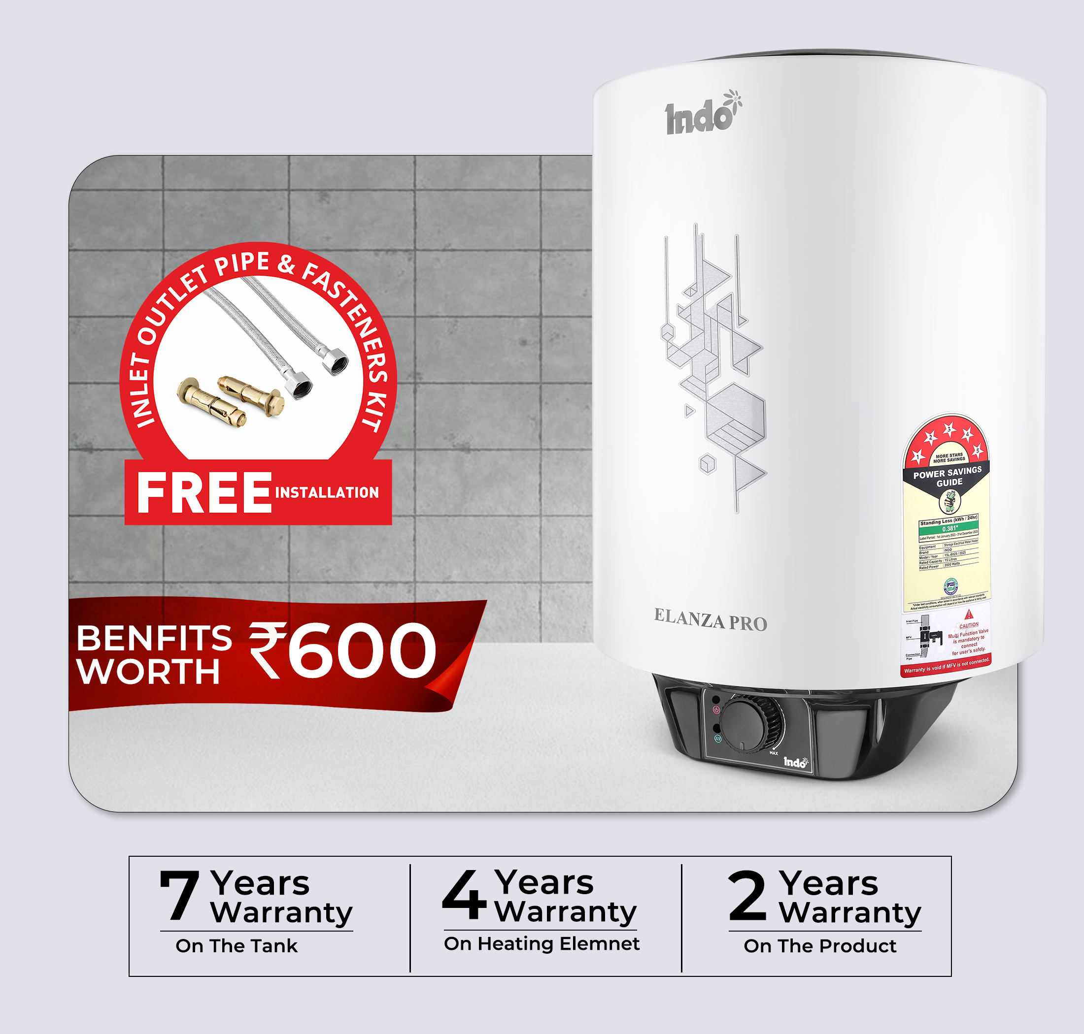 Indo Elanza Pro 10 Litre Geyser, (Water Heater For Bathroom & Kitchen)