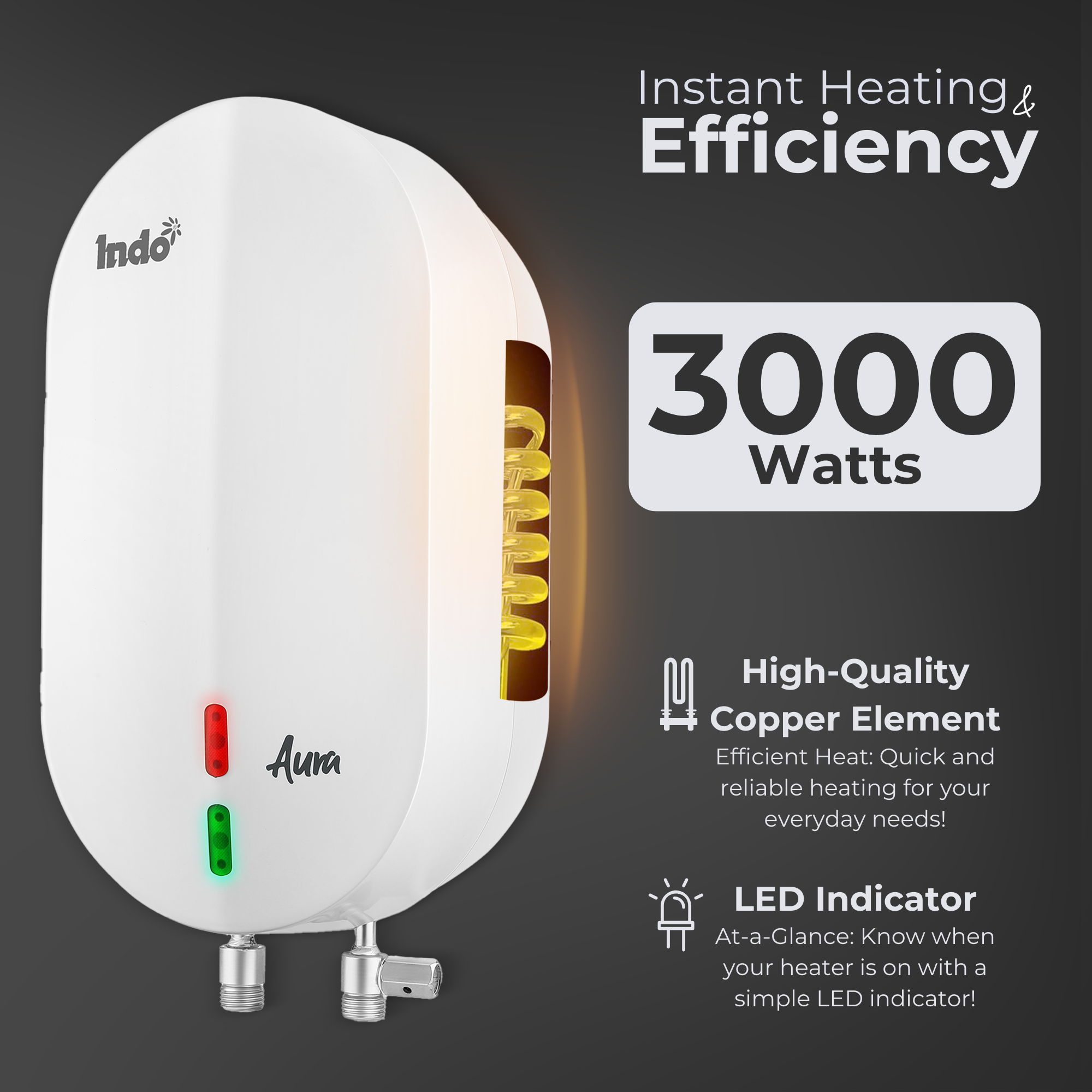 Indo Aura Instant Water Heater/Geyser For Bathroom