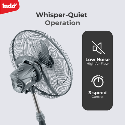 Indo SHINE 400mm High Speed Oscillating pedestal Farrata Fan for Home, Office (Grey)