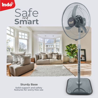 Indo SHINE 400mm High Speed Oscillating pedestal Farrata Fan for Home, Office (Grey)