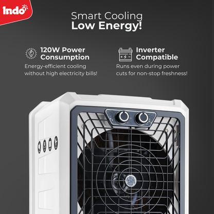 Indo 40L Air Cooler for Room, High-Speed Air Cooler 2250 RPM, Honeycomb Cooling Pads, Energy-Efficient 120W, Inverter-Compatible, Large Water Tank with Water Level Indicator | 1-Year Warranty